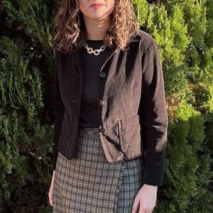 VTG TALBOTS 4 Petities Velvet Blazer Career Jacket Black Stretch Size 4P